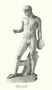 Starożytna grecka statua odpoczywającego miotacza dyskiem (rycina) autorstwa German School