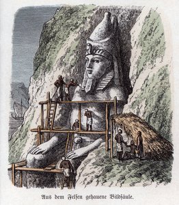 Historia starożytna. Egipt. Posąg wyrzeźbiony na skale ... (rycina) autorstwa German School