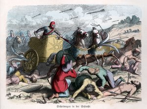 Historia starożytna. Persja. Rydwan wojenny z sierpami w kołach. ... (rycina) autorstwa German School