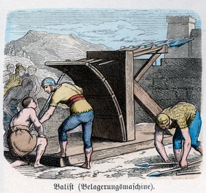 Historia starożytna. Rzym. Machiny wojenne, kusza ... (rycina) autorstwa German School