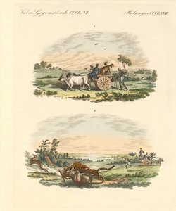 Polowanie na antylopy z lampartami (kolorowy grawerunek) autorstwa German School