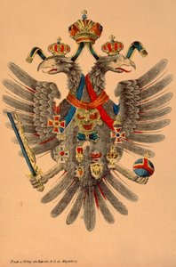 Herb cesarski Austro-Węgier, wydany przez Robaki & Co., Magdeburg, ok. 1865 (kolorowy drzeworyt) autorstwa German School
