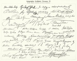 Autografy znanych osobistości: kompozytorów, muzyków oraz pisarzy angielskich, francuskich i niemieckich (grafika) autorstwa German School