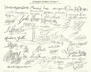 Autografy znanych osób: wybitnych postaci reformacji protestanckiej, Wielkiej Brytanii, wojny trzydziestoletniej i naukowców (ryciny) autorstwa German School