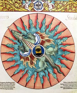 BT1.70.2 Zaćmienie Słońca, ilustracja z Astronomicum Caesareum autorstwa Petera Apiana (Bennewitz) (1495-1552) wyd. w Ingolstadt, 1540 (kolorowy drzeworyt) autorstwa German School