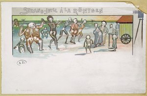Sielanka na plaży w stylu Röntgen, kreskówka o promieniach rentgenowskich, ok. 1896-99 (kolor grawerowany) autorstwa German School