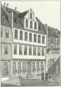Miejsce urodzenia niemieckiego pisarza i męża stanu Johanna Wolfganga von Goethego, Frankfurt, Niemcy (rycina) autorstwa German School