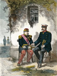 Bismarck rozmawia z Napoleonem III po jego schwytaniu w bitwie pod Sedanem, 2 września autorstwa German School