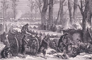 Biwak wojsk generała Du Croy w lasach Vincennes, Cassells History of the War between France and Germany, wydany przez Cassell and Company Limited, c.1890 (lito) autorstwa German School
