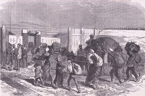 Wprowadzanie warzyw z przedmieść, Cassells History of the War między Francją a Niemcami, wydane przez Cassell and Company Limited, c.1890 (lito) autorstwa German School