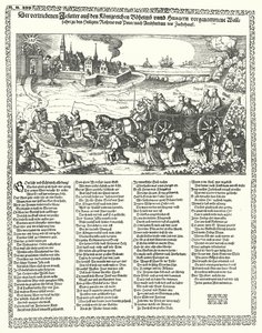 Karykatura przedstawiająca jezuitów wypędzonych z Czech i Węgier w 1620 r. na początku wojny trzydziestoletniej (rycina) autorstwa German School