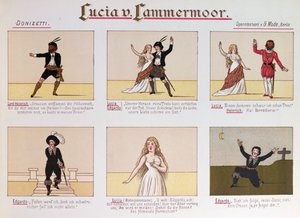 Karykatura wyśmiewająca się z opery Łucja z Lammermooru Donizettiego (kolor litho autorstwa German School