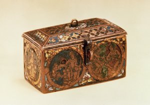 Szkatułka, XIII w. (emalia champleve na miedzi)