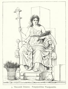 Ceres, rzymska bogini urodzaju, na tronie, malowidło ścienne z Pompei (rycina) autorstwa German School