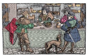 Zmieniacz: barter i wymiana. Xylografia niemiecka z XVI wieku. autorstwa German School