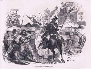 Ładowanie barykady, Cassells History of the War between France and Germany wydana przez Cassell and Company Limited, c.1890 (lito) autorstwa German School