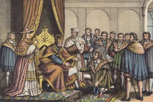 Christian Bayer czytający spowiedź augsburską (chromolitho) autorstwa German School