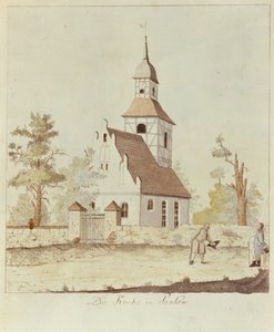 Kościół w Pankow w Berlinie (kolorowa akwaforta) autorstwa German School