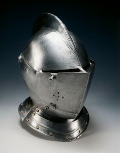 Zamknięty hełm bojowy, ok. 1550-70 (stal, żelazo, skóra i mosiądz) autorstwa German School