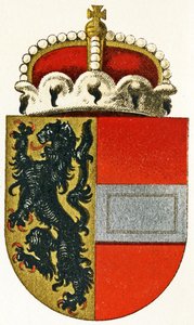 Herb Salzburga z książęcym kapeluszem spoczywającym na tarczy, ok.1898 r. autorstwa German School