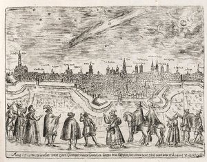 Kometa widziana nad Augsburgiem pod koniec listopada 1618, wyd. 1618. autorstwa German School