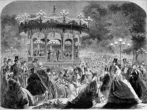 Koncert w kiosku muzycznym Champs-Elysées, grawerowanie niemieckie v. 1861. autorstwa German School
