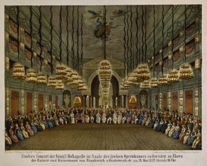 Koncert kapeli królewskiej w audytorium Opery Drezdeńskiej na cześć pary cesarskiej, 1812 (litografia kolorowa) autorstwa German School