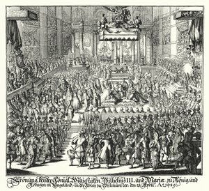 Koronacja króla Wilhelma III i królowej Marii w Opactwie Westminsterskim autorstwa German School