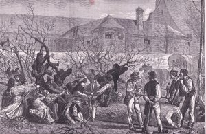 Wycinanie drzew wokół Paryża na drewno opałowe, Cassells History of the War between France and Germany wydane przez Cassell and Company Limited, c.1890 (litho) autorstwa German School