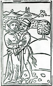 Demon kochający się z wiedźmą (drzeworyt) autorstwa German School