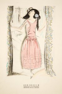 Der Besuch", Herbaciana sukienka Gunthera, ze Stylu, wyd. 1922 (druk pochoir) autorstwa German School