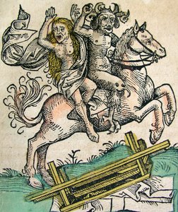 Diabeł i kobieta na koniu, opublikowane w Kronice norymberskiej, 1493 autorstwa German School