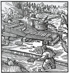 Grawerowanie z De re metallica (O naturze metali), Georga Pawera lub Georgiusa Agricoli (1494-1555) autorstwa German School