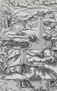 Grawer z De re metallica (O naturze metali), Georga Pawera lub Georgiusa Agricoli (1494-1555), opublikowanego w Bazylei autorstwa German School