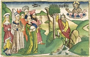 Wyjścia 15 1-19 Pieśń Mojżesza z Biblii Norymberskiej (Biblia Sacra Germanaica) (kolorowy drzeworyt) autorstwa German School