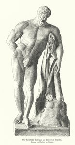Herkules Farnese, rzymska kopia starożytnego posągu greckiego autorstwa Lysippos (rycina) autorstwa German School
