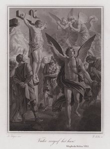 Ojcze wybacz im! Chrystus na krzyżu (rycina) autorstwa German School