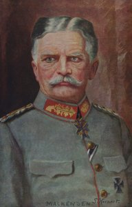 Feldmarszałek August von Mackensen, niemiecki dowódca wojskowy z czasów I wojny światowej (kolorowa litografia) autorstwa German School