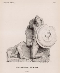 Figura olbrzyma z frontonu Skarbca Megary, Olimpia, Grecja (rycina) autorstwa German School