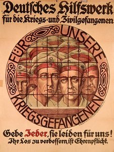 Plakat I Wojny Światowej wzywający Niemców do przekazania pieniędzy na pomoc niemieckim jeńcom wojennym (kolor lito) autorstwa German School