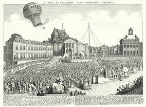 Lot balonu braci Montgolfier w Wersalu autorstwa German School