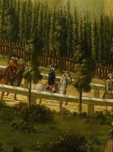Fryderyk Wielki na koniu w Maulbeerallee niedaleko Sanssouci, 1770 autorstwa German School