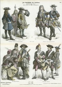 Francuskie i austriackie mundury wojskowe, początek XVIII wieku autorstwa German School