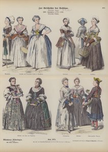 Stroje mieszczańskie francuskie i niemieckie, koniec XVIII w. (kolorowa grawerunek) autorstwa German School