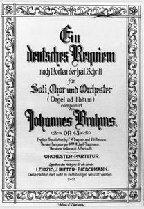 Frontyspis niemieckiego Requiem Johannesa Brahmsa (1833 - 1897) (lito) autorstwa German School