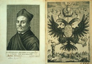 Frontyspis do Magnesa lub magnetycznej sztuki trójstronnego dzieła autorstwa Athanasius Kircher, 1643 autorstwa German School