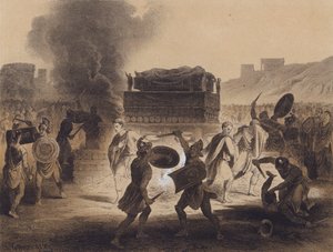 Pogrzeb w epoce klasycznej (kolorowa litografia) autorstwa German School