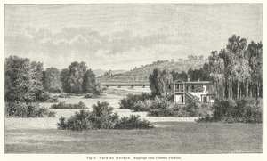 Projekt ogrodu: Park Muskau, Niemcy, założony przez księcia Hermanna von Pueckler-Muskau (rycina) autorstwa German School