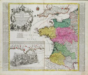 Niemiecka mapa przedstawiająca angielskie ataki morskie na francuskie porty w 1758 r