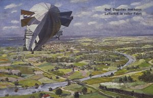 Sterowiec hrabiego Ferdynanda von Zeppelina w locie autorstwa German School